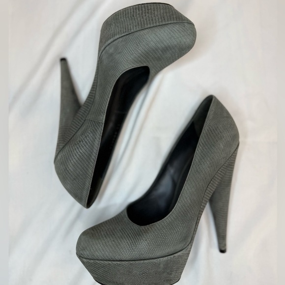 YSL Yves Saint Laurent ALIAMA Lizard Emb Suede Platform Heels US 7 Sz 37.5 Shoes - Picture 9 of 13